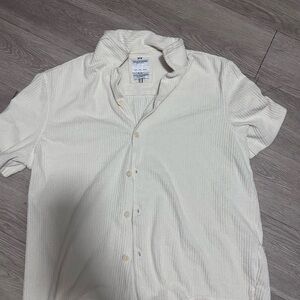 Denim & Flower Men's Cream Textured Short Sleeve Button Shirt